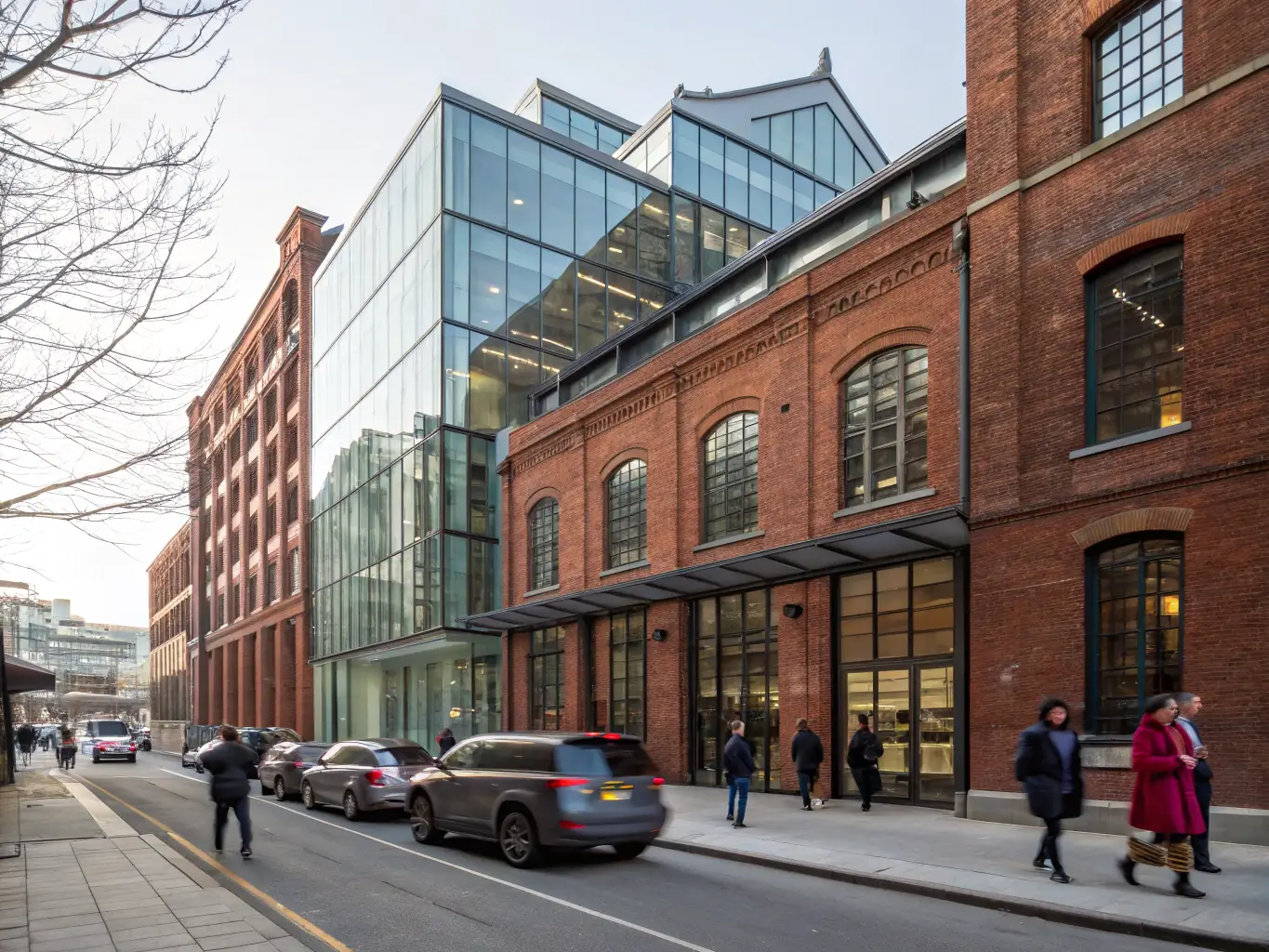 A beautifully restored historic building facade with people walking by, showcasing the blend of old architecture with modern community life, symbolizing CommunityCapital's commitment to preserving cultural heritage.